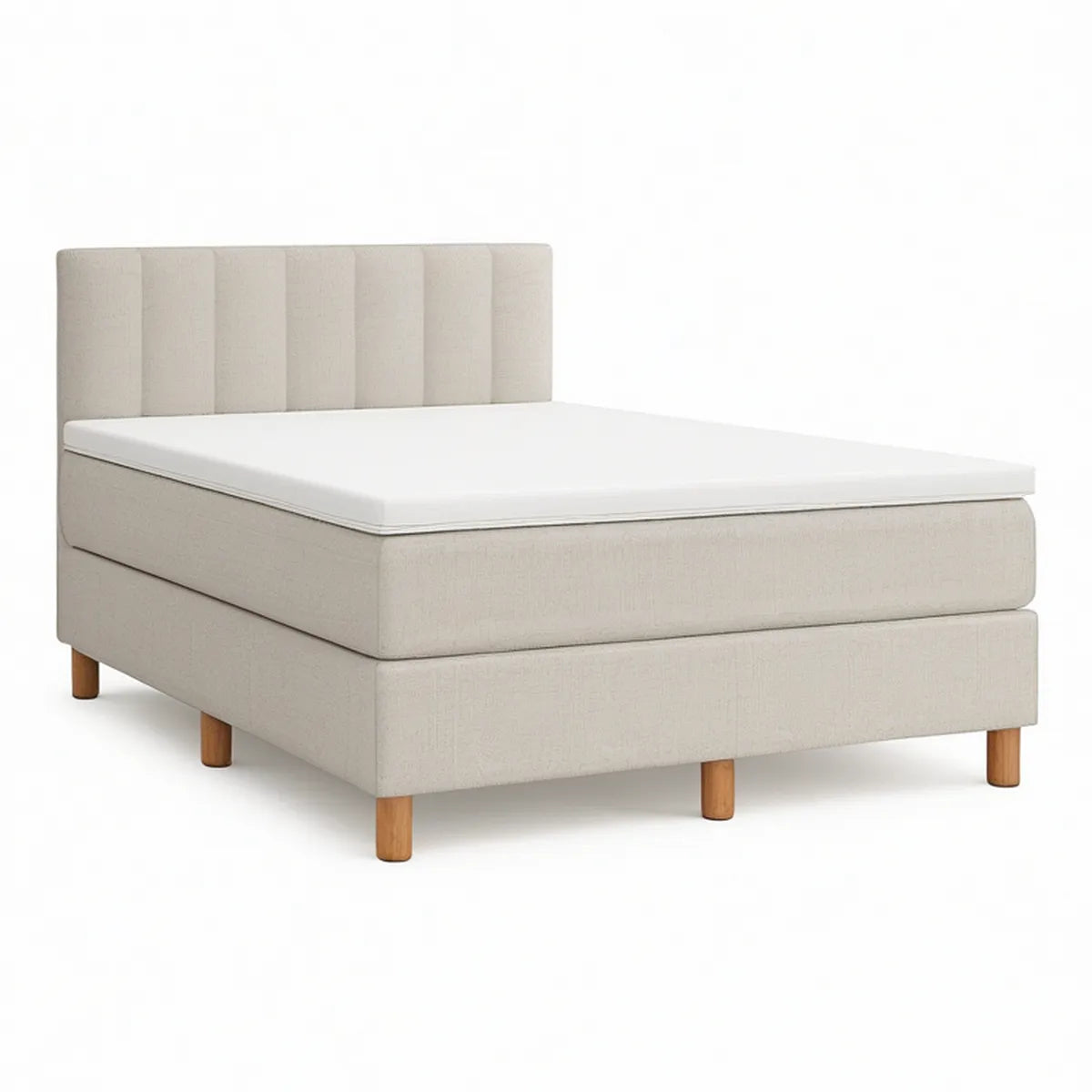 Cama Estofada com Cabeceira Acolchoada e Colchão 160 x 200 cm em Poliéster Bege Claro