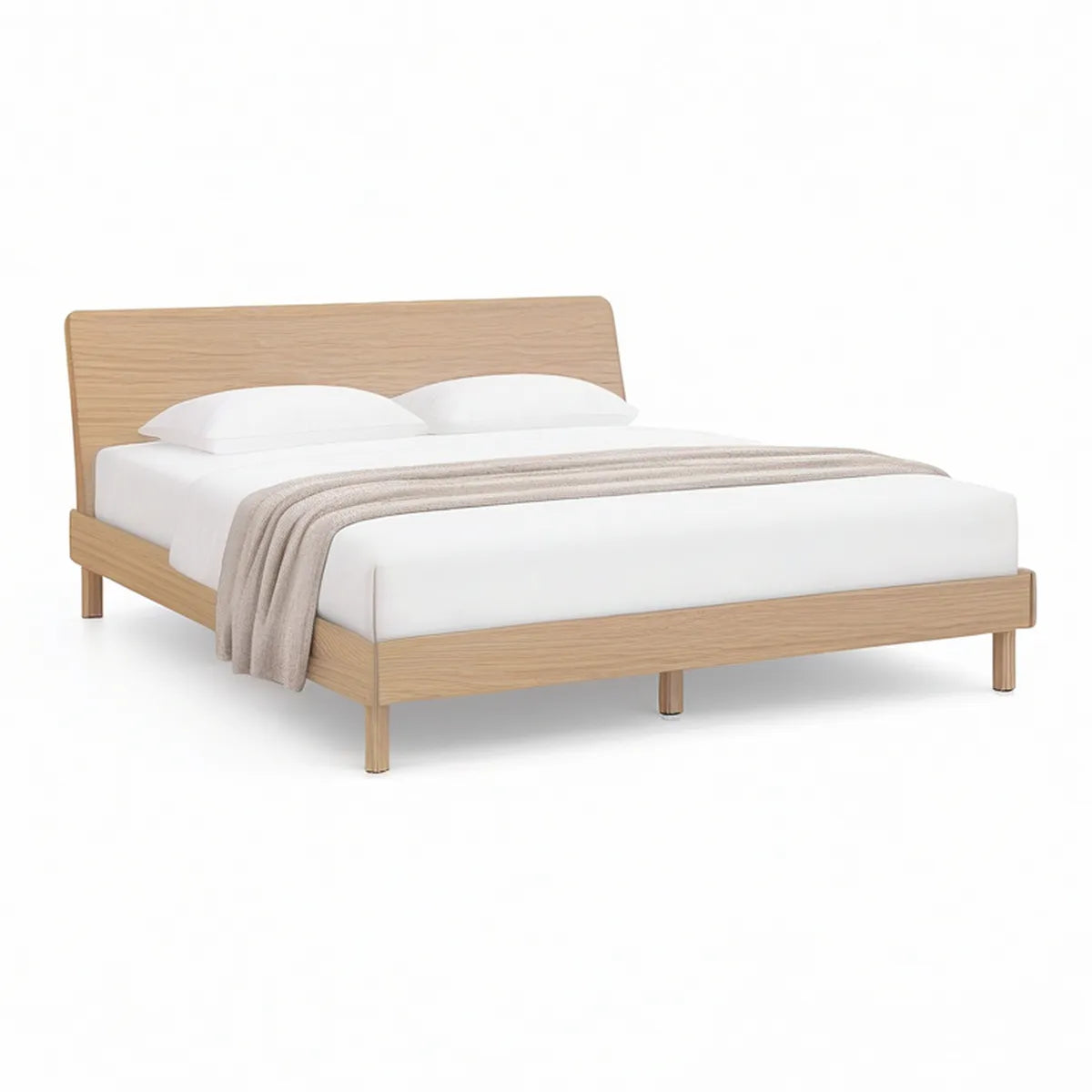 Cama de Casal com Estrado e Cabeceira 160 x 200 cm em Carvalho Claro