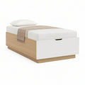 Cama Individual 90 x 200 cm com Gavetão em Branco e Carvalho Claro