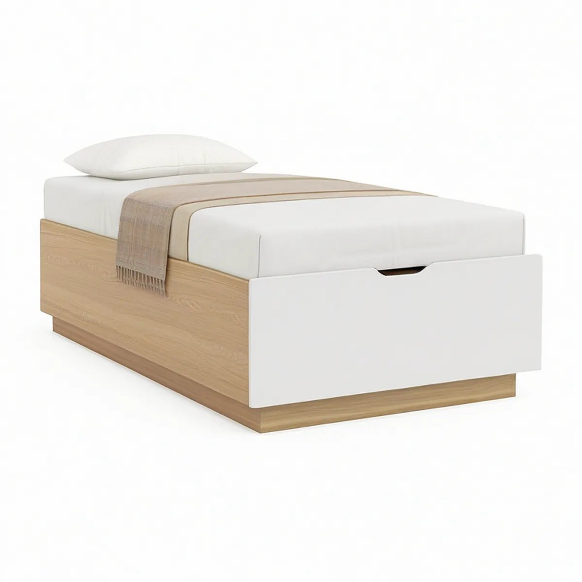Cama Individual 90 x 200 cm com Gavetão em Branco e Carvalho Claro