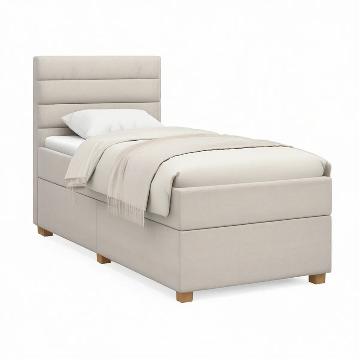 Cama Individual Estofada com Cabeceira 90 x 190 cm Bege