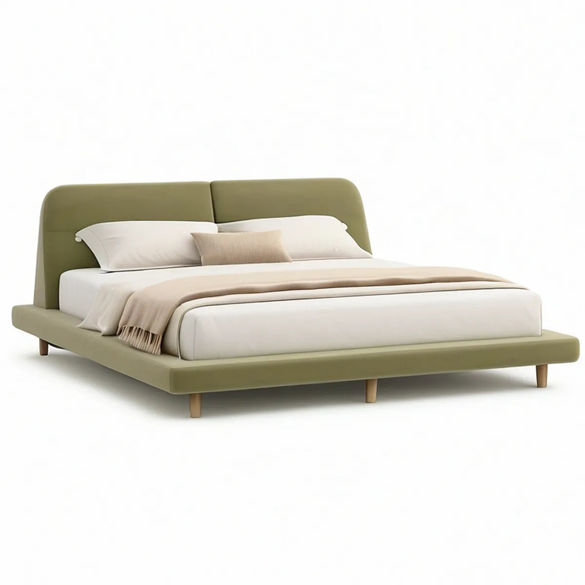 Cama de Casal Estofada Verde-oliva para Colchão 180 x 200 cm com Cabeceira Retangular