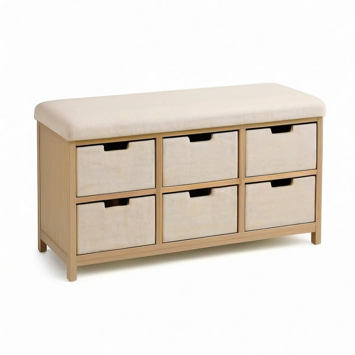 Banco de Pé de Cama com 6 Gavetas e Assento Almofadado Bege e Madeira Clara 100 x 35 x 50 cm