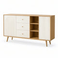 Aparador Retangular em MDF Branco e Carvalho Claro com 3 Gavetas, 2 Portas e Nichos, 160 x 40 x 80 cm