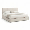 Cama de Casal Estofada com 2 Gavetas, para Colchão 160 x 200 cm, Bege-claro, 170 x 215 x 110 cm