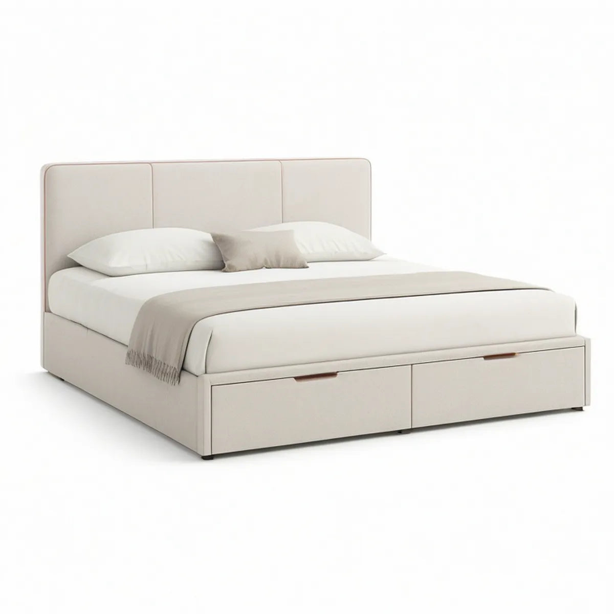 Cama de Casal Estofada com 2 Gavetas, para Colchão 160 x 200 cm, Bege-claro, 170 x 215 x 110 cm