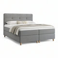 Cama Box Spring de Casal Cinzenta com Cabeceira Estofada, 160 x 200 cm