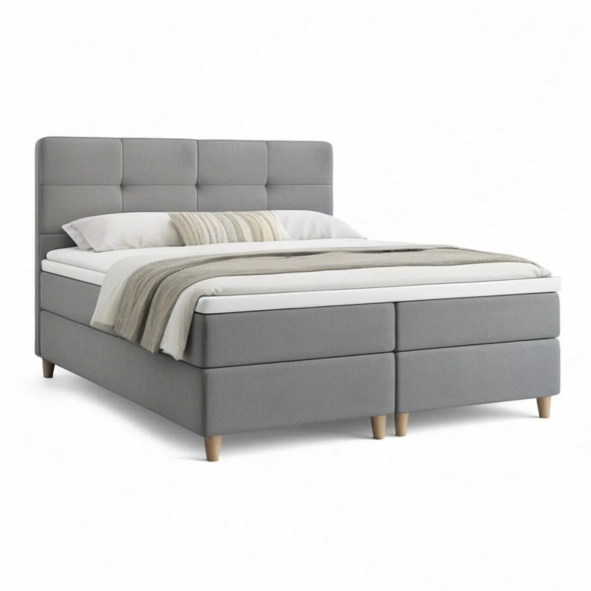 Cama Box Spring de Casal Cinzenta com Cabeceira Estofada, 160 x 200 cm