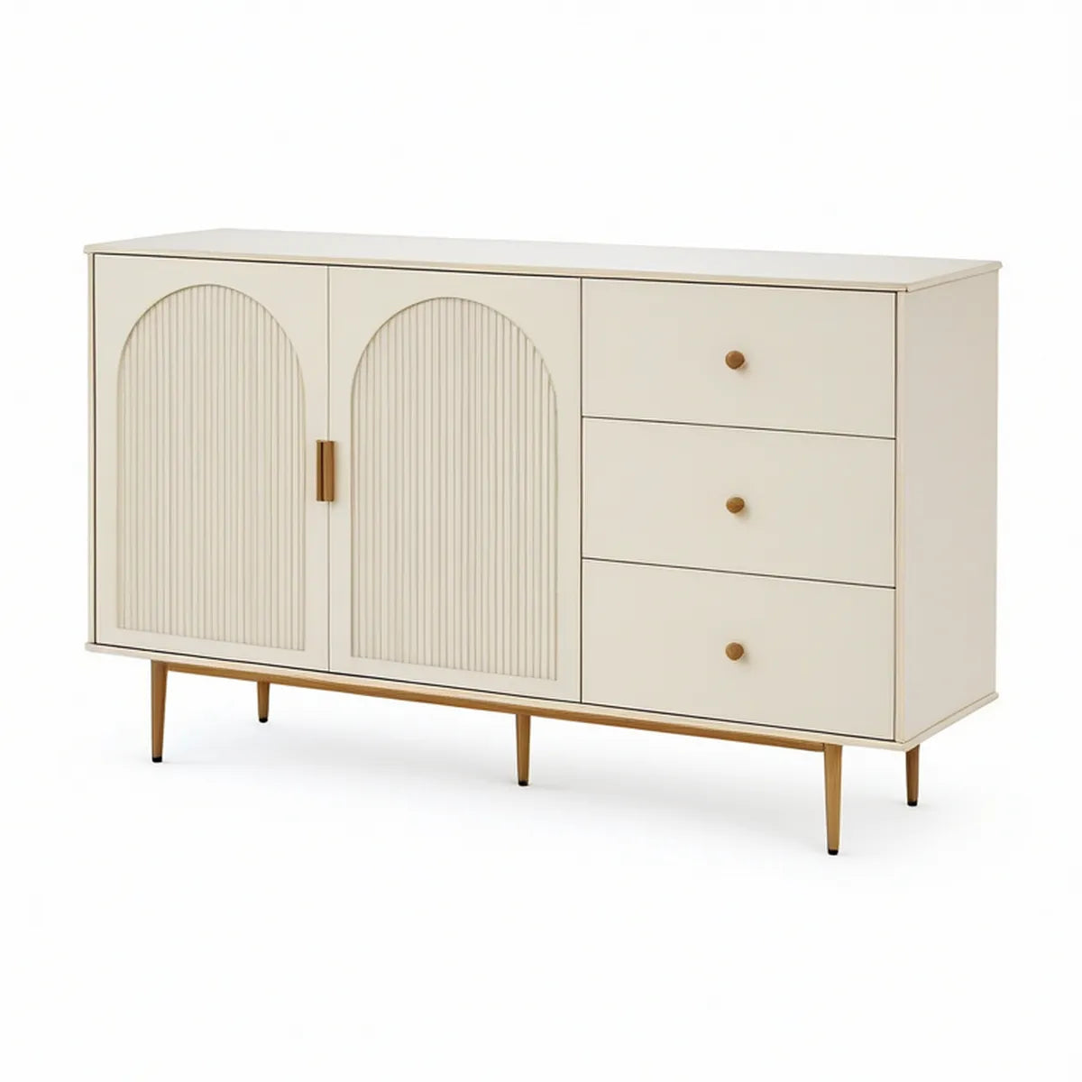 Aparador em MDF Branco e Castanho com 2 Portas e 3 Gavetas, 150 x 40 x 85 cm