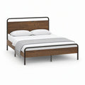 Cama de Casal 160 x 200 cm em Madeira Maciça de Mangueira Castanho-Escuro e Aço Preto