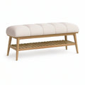 Banco Retangular para Pé de Cama 120 x 40 x 48 cm em Madeira Maciça Bege e Castanho-claro