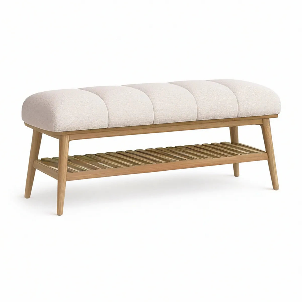 Banco Retangular para Pé de Cama 120 x 40 x 48 cm em Madeira Maciça Bege e Castanho-claro