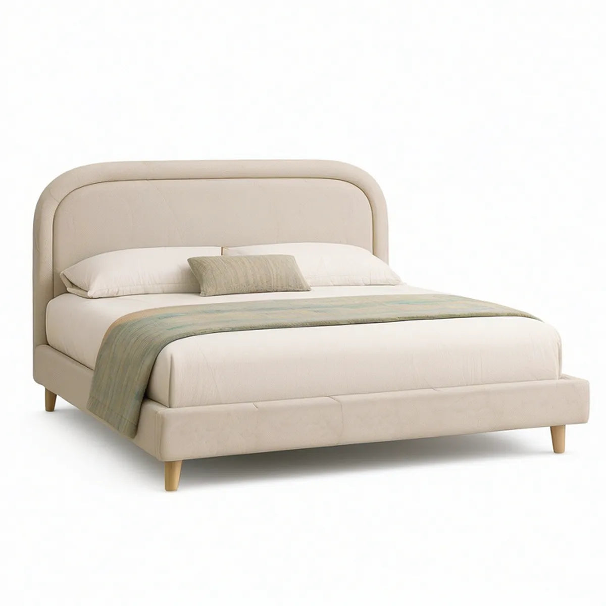 Cama de Casal Estofada Bege para Colchão 160 x 200 cm