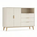 Aparador Alto em MDF Creme com 2 Portas, 3 Gavetas e Nicho, 160 x 40 x 100 cm