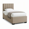 Cama Individual Estofada Bege Taupe com Cabeceira Acolchoada, 90 x 200 cm