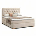Cama Box Spring King Size em Poliéster Bege 180 x 200 cm