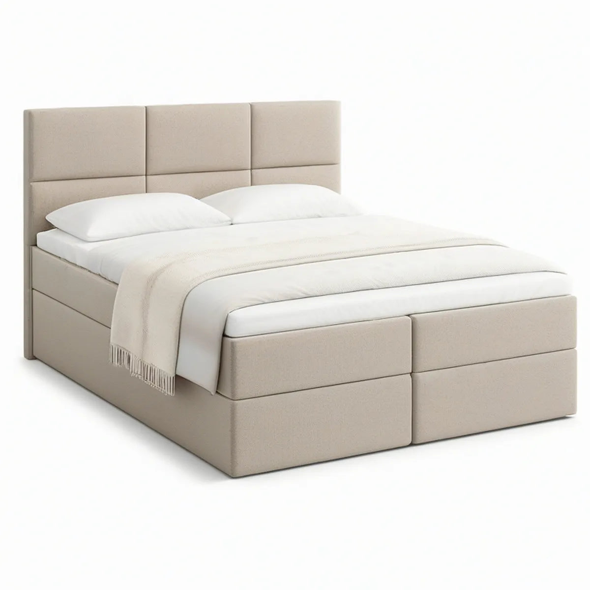 Cama Estofada com Cabeceira Acolchoada em Poliéster Bege para Colchão 160 x 200 cm