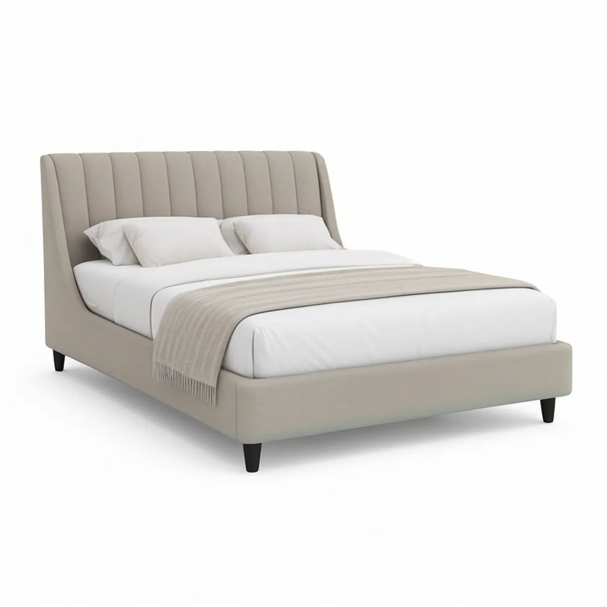 Cama de Casal Estofada Bege 160 x 200 cm com Cabeceira Canelada