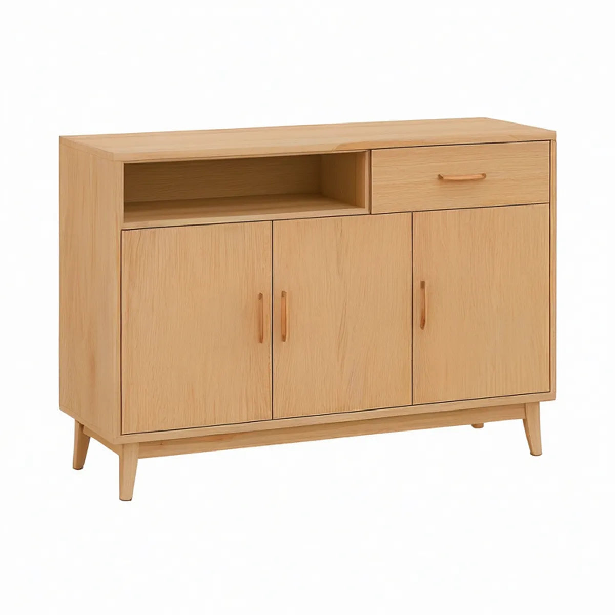Aparador Retangular em Carvalho Maciço Natural com 3 Portas, 1 Gaveta e Nicho Aberto, 120 x 40 x 90 cm
