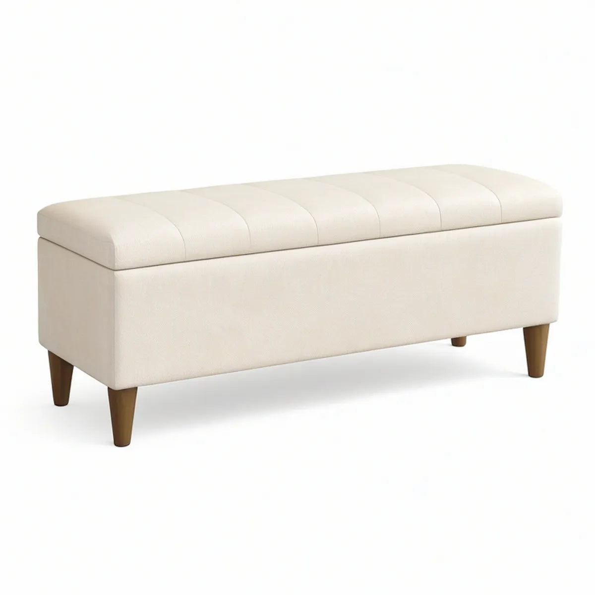 Banco de Pé de Cama com Arrumação em Poliéster Bege e Pernas Castanhas, 100 x 40 x 45 cm